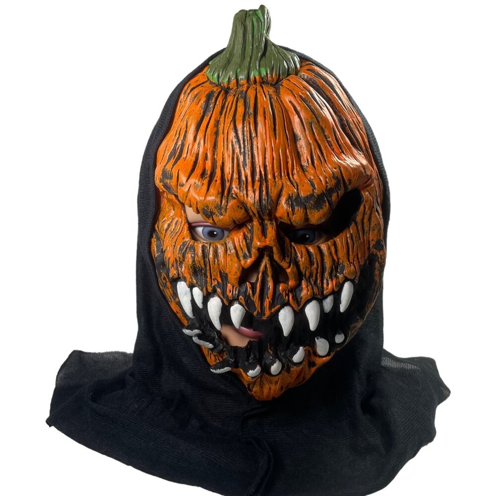 Halloween Pumpkin Skull Mask With Hood Adult Size Black Orange